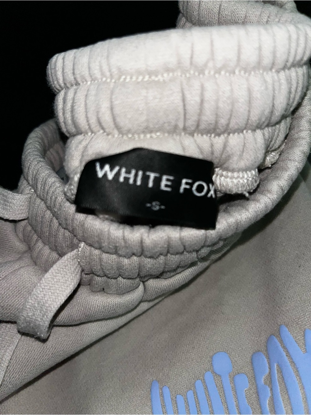 White Fox Boutique Cream Track Pants with Blue Logo - Picture 2 of 2